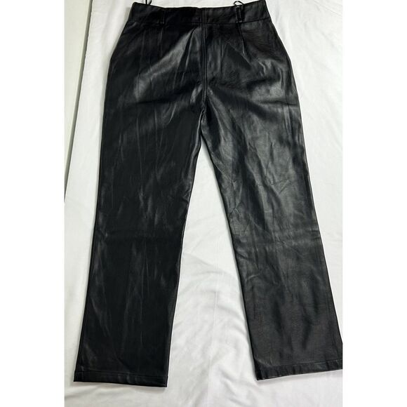 Lulu's Vegan Faux Leather Pants Black Pockets Ankle Soft Front‎ Seam Size Large - Picture 2 of 12